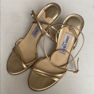 Jimmy Choo gold metallic Suave ankle strap heels